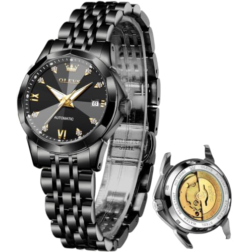 Image of OLEVS Womens Watches Automatic Luxury Dress Ladies Watch Ceramic Strap Rose Gold Self Winding Female Wrist Watch