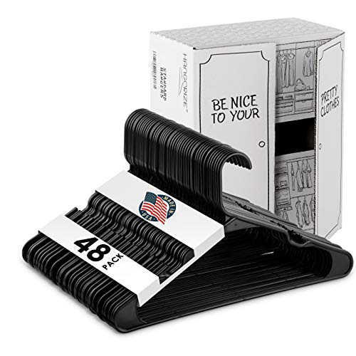 Hangorize Plastic Hangers - 48-Pack Black Standard-Size Clothes Hangers with Notches for Clothing & Accessories - Closet Organization Essentials