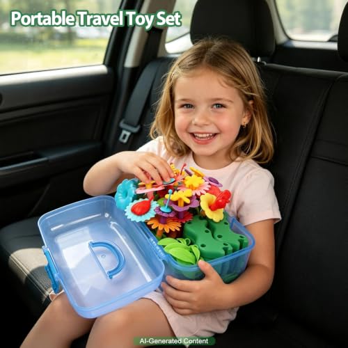 Image of IQKidz Toddler Toys for Girls 2-4 Years Old, Flower Garden Building with Insect Features, Storage Box for Kids Age 3 5 6 7 8, Stacking Educational Preschool Learning STEM Activities 157 pcs