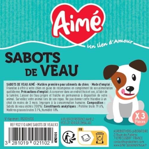 Aimé – Kalbshuf für Hunde – Leckerli für gesunde Hunde – fördert das Kauen von Langer Dauer – zum Geben zwischen den Mahlzeiten – reduziert Angst und Stress – Gute Zahngesundheit – 3 Stück