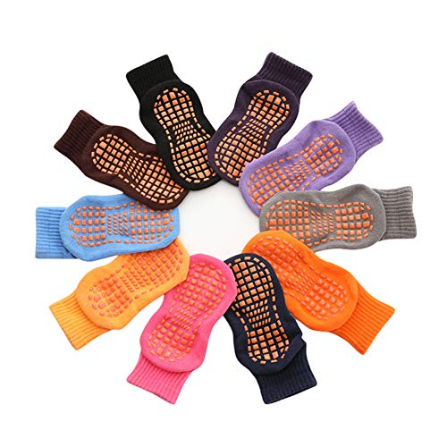 Esaroll Anti Skid Socks Toddler Boy 3 to 5 Years Trampoline Socks for Kids Bulk 4 Pairs Black Grey Brown Navy Blue