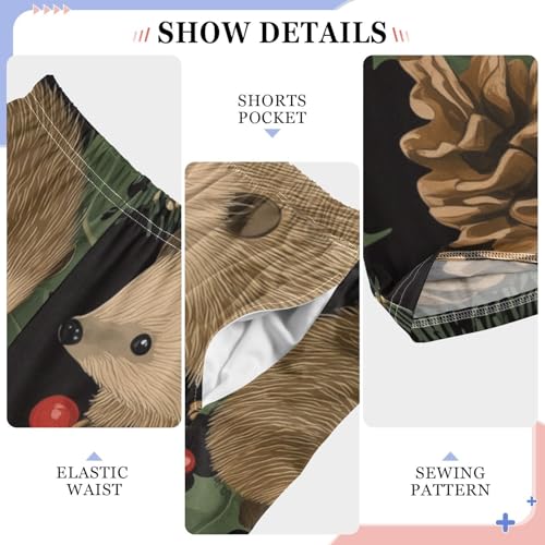 Hedgehog Xmas Tree Pine Cone Boys Long Pants Soft Trousers Elastic Waist Kids Lounge Bottoms with Pockets S-XL4