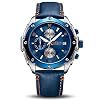 MEGIR Men Business Analogue Quartz Watch with Fashion Blue Leather Strap Chronograph Luminous Auto Calendar for Sport & Work 2074 Blue