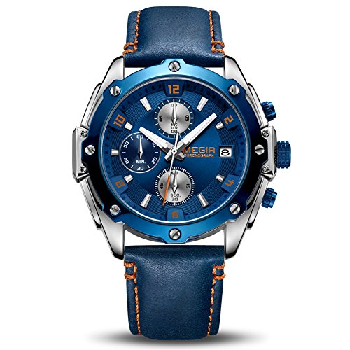 MEGIR ML2144 Orologio Uomo Sportivo Al Quarzo | Cronografo Luminoso, Calendario, Cinturino In Silicone, Impermeabile 3ATM