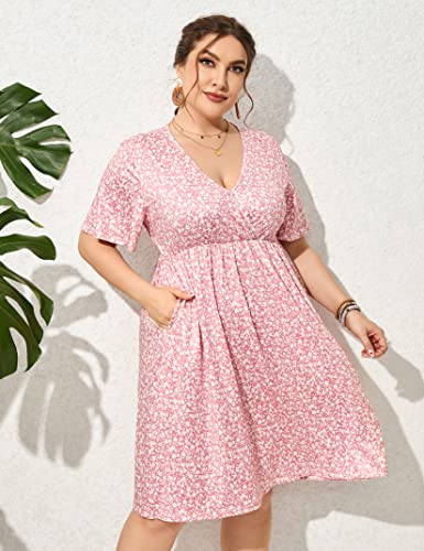 Image of ShopWonder Plus Size Dress Women's V Neck A-Line Knee Length Wrap Swing Dresses Plus Size A Line Party Mini Dress