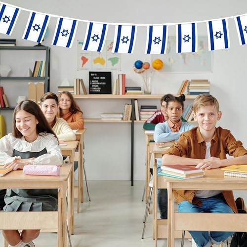 Image of Israel Flags Israeli String Flag Banners for Patriotic Events Independence Day Sports Bars Inside Outside Decorations 33 Feet 30 Flags