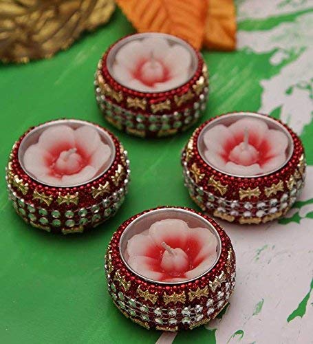 Aarav International Decorative T-Light Holder with Tea Lights (Set of 4)