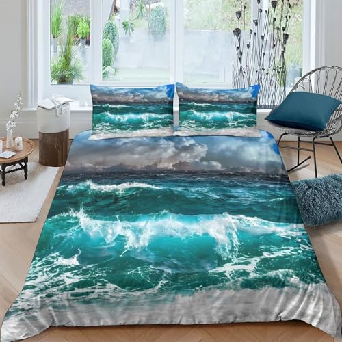 Housse de couette vagues océaniques 260x220 parure de lit 3D microfibre super king