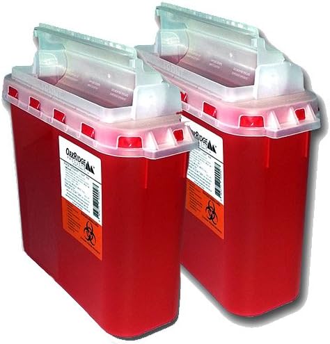 Oakridge Products 5.4 Qt Sharps Disposal Container (2 pack) | Touchfree Rotating Lid