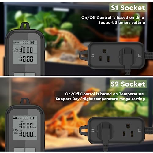 Reptitrip SOP24 Reptile Thermostat, Reptile Light Timer For Temperature And Lighting Control, Day-Night Timer Thermostat With Reptile Thermometer For Uvb Light, Heat Lamp thumb #1