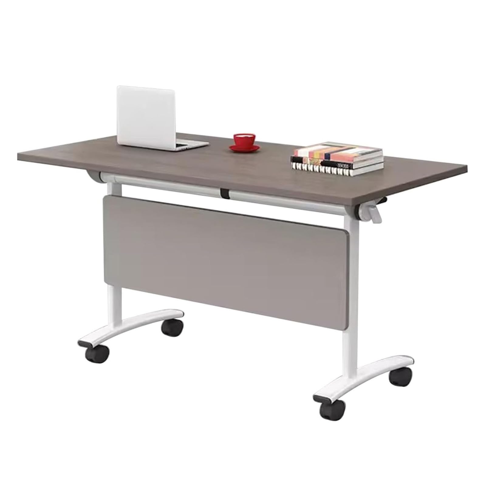 Moderno tavolo da conferenza pieghevole in legno grigio con stabile struttura in acciaio - Tavolo riunioni portatile e mobile per seminari e sessioni di formazione, 160x60x75 cm/63x23,6x29,5 pollici