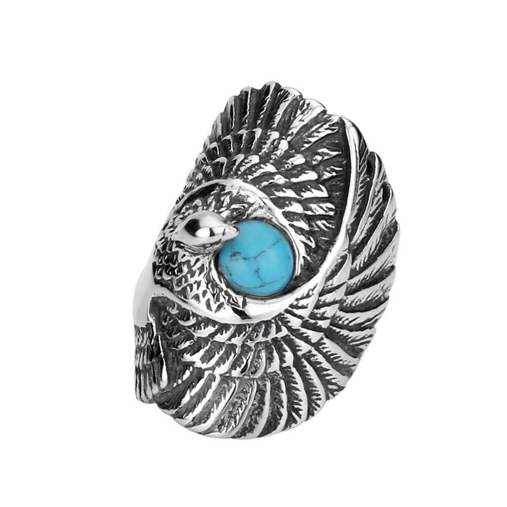 Mens Stainless Steel Turquoise Stone Eagle Rings Gothic Ring Silver Black Size 7-13