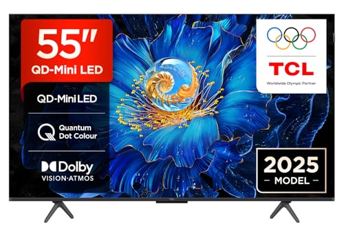 TCL 55C6KS-UK QD-Mini LED TV, 4K HDR Premium, Powered by Google TV (Dolby Vision & Atmos, Onkyo 2.1 Sound System, Hands-Free Voice Control, Apple AirPlay 2 & Alexa，2025 New Model)
