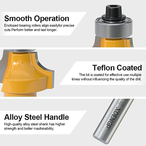 Image of Roundover Router Bit 1 /2 Shank, 1 /4 inch Radius Round Over Router Bits, Router Bits Round Over for Edging Forming Rounding Woodworking Cutter