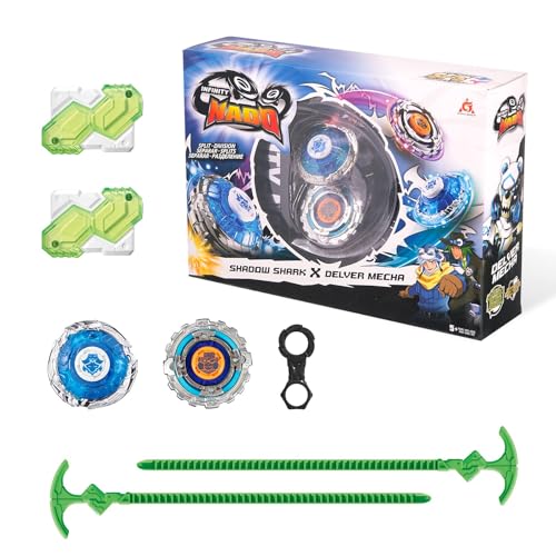 INFINITY NADO Spinning Tops para Niños de Juguete de Metal, Battle Tops Spinning Top Launcher Toy Boys, Infinity Nado Spinning Tops Boys 5+ Years, YW624602 Shadow Shark Delver Mecha Game