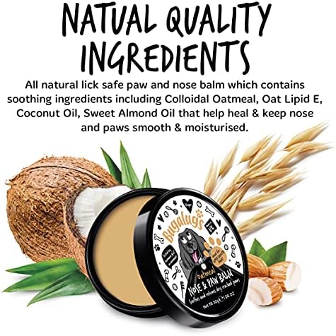 BUGALUGS Dog nose balm 30g, Natural lick safe Paw balm for dogs contains Colloidal Oatmeal, Dog paw cream Vegan formula nose balm for dogs reduces skin irritation and redness.
