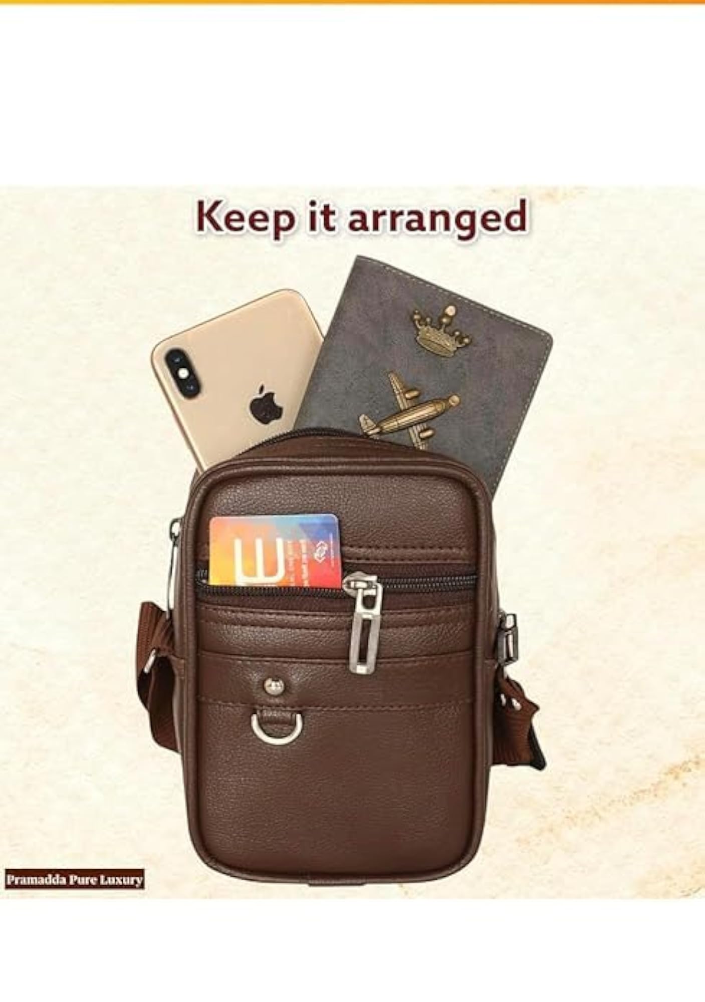 Premium Brown Leather Sling Bag with Adjustable Strap
