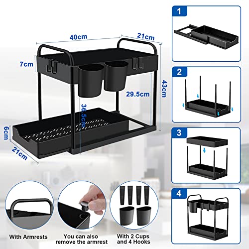 YIFOV Under Sink Storage Kitchen Organiser, 2 Tier Under Sink Shelf with Slide Out Drawer, Multi-Purpose Under Sink Bathroom Storage Rack for Countertop Laundry -Black - Image 5