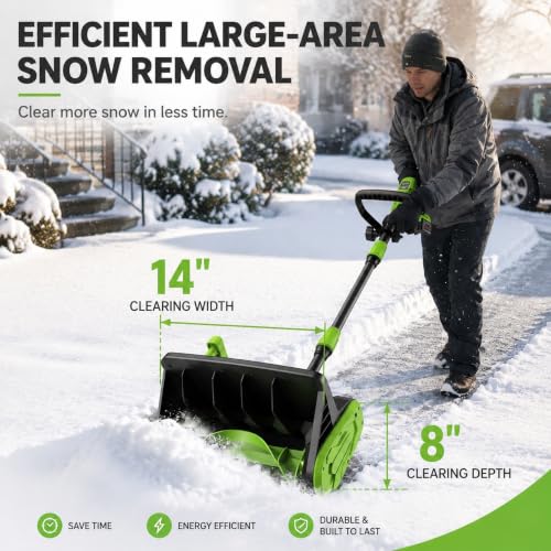 14" Cordless Snow Shovel w/ 2 Batteries, 830W Electric Snow Blower - Image 3