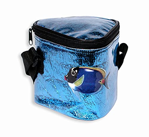 Insulated Small Tropical Fish Beach Cooler Bag, Hold 3 Cola Size Cans 5.5 X 5.5 Blue