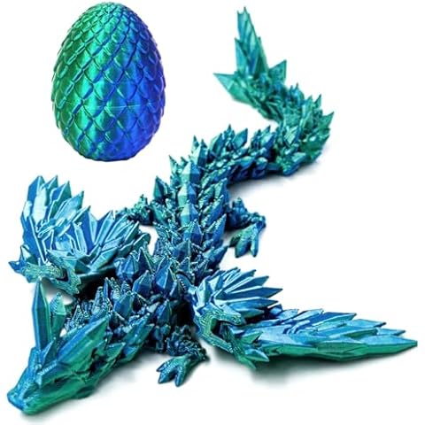 Hannahcos 3D Printed Dragon with Wings, 3D Printed Dragon Eggs with Dragon Inside, Dragon Fidget Toy, Articulated Crystal Dragon in Egg, Home Office Decor(Green) Cover