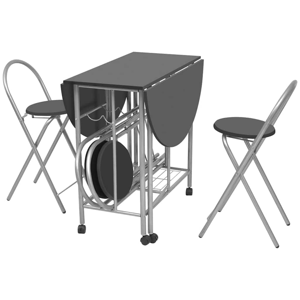 Set da pranzo da 5 pezzi, tavolo pieghevole salvaspazio e 4 sedie, moderno tavolo da cucina in MDF con ruote, nero