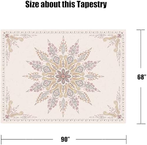 Miniatura 6 de Neasow Tapiz bohemio para colgar en la pared, tapiz floral beige y blanco con estampado de medallón, decoración bohemia para dormitorio, blanco,