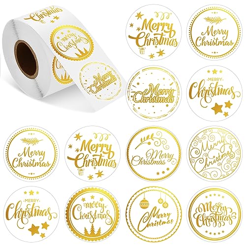 Image of 500 Pieces Outus Merry Christmas Stickers Labels Christmas Circle Label Envelope Seal Sticker 1.38In Adhesive Xmas Decor Supplies with Snowflake Elements for Envelope Bag(Transparent)