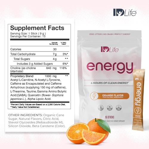 Image of IDLife - Orange Energy Drink Powder - Sustained Energy Boost for Work, Gym and Daily Use - 6-Hour Boost, No Jitters or Crash - 15 Sticks Per Bag