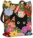 Miss Adola Corduroy Tote Bag for Women - Reusable Totes with Inner Pocket & Buckle Cute Aesthetic Design Cloth Shopping Grocery Shoulder Bag for Work Travel, Cat In Flower