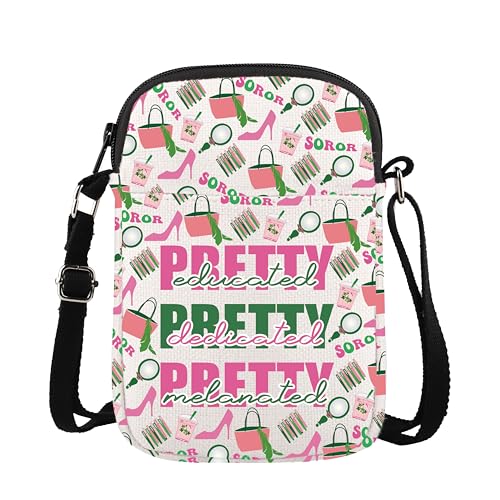 XYNAFA Sorority Crossbody Bag Pink N Green Sisterhood Sister Gift For Women Sorority Canvas Purse Bag