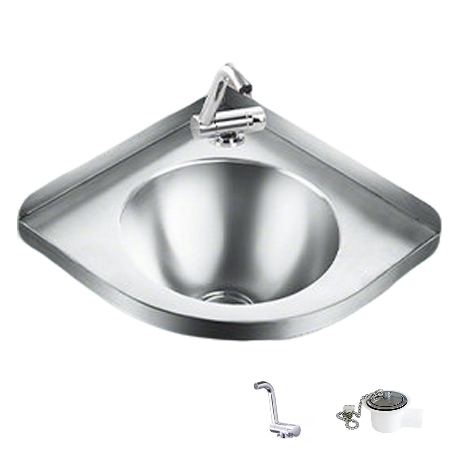 Fregadero Portatil Camping Plateado, Lavabo Caravana de Acero Inoxidable 304, Fregadero Pequeño con Grifo Plegable, Apto para Campers y Casas Rodantes