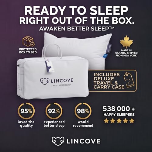 Lincove Cloud Natural Canadian Down Pillow, White Luxury Sleeping Pillow - 625 Fill Power, 500 Thread Count Cotton Shell, Made in Canada, King - Soft, 1 Pack