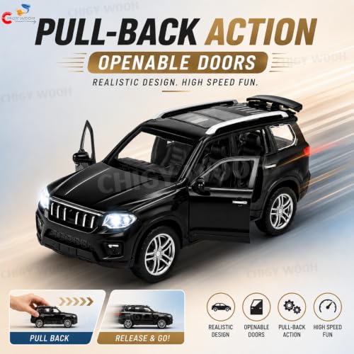 Image of S-Corpio Die-Cast 1:36 Scale Toy Car | Pull Back Action | Openable Doors | Lights & Sound Effects | Detailed Interior | Rubber Tyres | Metal Body Vehicle for Kids (Multi-Color)
