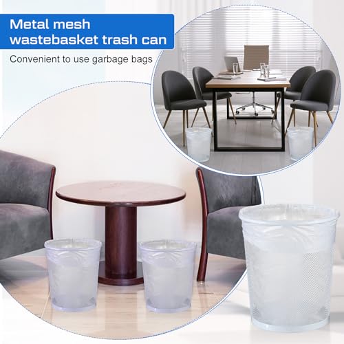 Image of Hushee 12 Pcs Metal Mesh Trash Can Wire Waste Paper Basket Trash Bin Garbage Can for Office Under Desk, Kitchen, Bedroom, Den, Dorm Room, Toilet(White,12 Pcs)