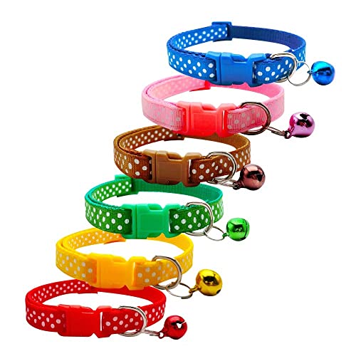 Small Dog Puppy Pet Collar Spot Design with Bell Nylon Adjustable Size 19-32cm Yellow - Image 3