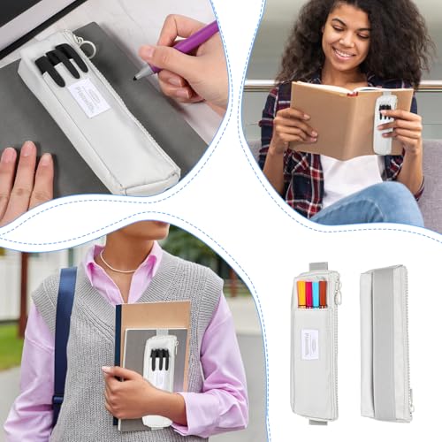Image of Pencil Holder, Elastic Pen Holder for Notebook, Cute Pencil Case, Stationery Zipper Bag, Bible Planner Accessories, Reusable Pen Sleeve Pouch for Hardcover Journals, Notebooks, Pad (White)