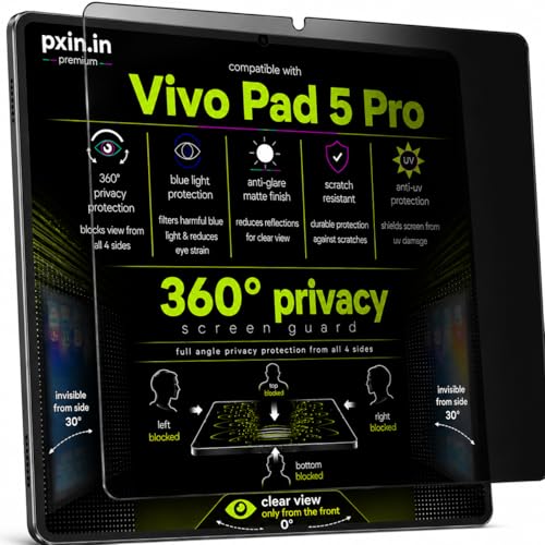 Image of Pxin 360 Pro Privacy Screen guard compatible with Vivo Pad 5 Pro | Anti Glare | Anti UV | Anti Blue | Anti Reflection | Privacy Filter | Unbreakable Build