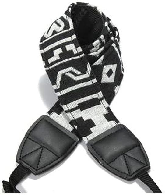 Adjustable Camera Neck or Shoulder Strap. Vintage colourful Patterns. Single Strap. (Black & White)