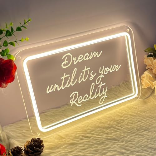 Image of Neon Sign Dream Until It's Your Reality For Wall Decor 3D Art Carving Design Indoor Bedrooms Backdrop Flex Christmas Party Wedding Living Room Birthday Girl Boy Women Gift (Warm White,USB,30x20CM)
