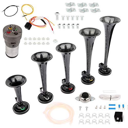 super loud 5 Trumpet Musical Dukes Hazzard Dixie Horn Kit with Compressor Dixie Musical Air Horn for Any 12V Vehicles Trucks Lorrys Trains Boats Cars Vans Kit