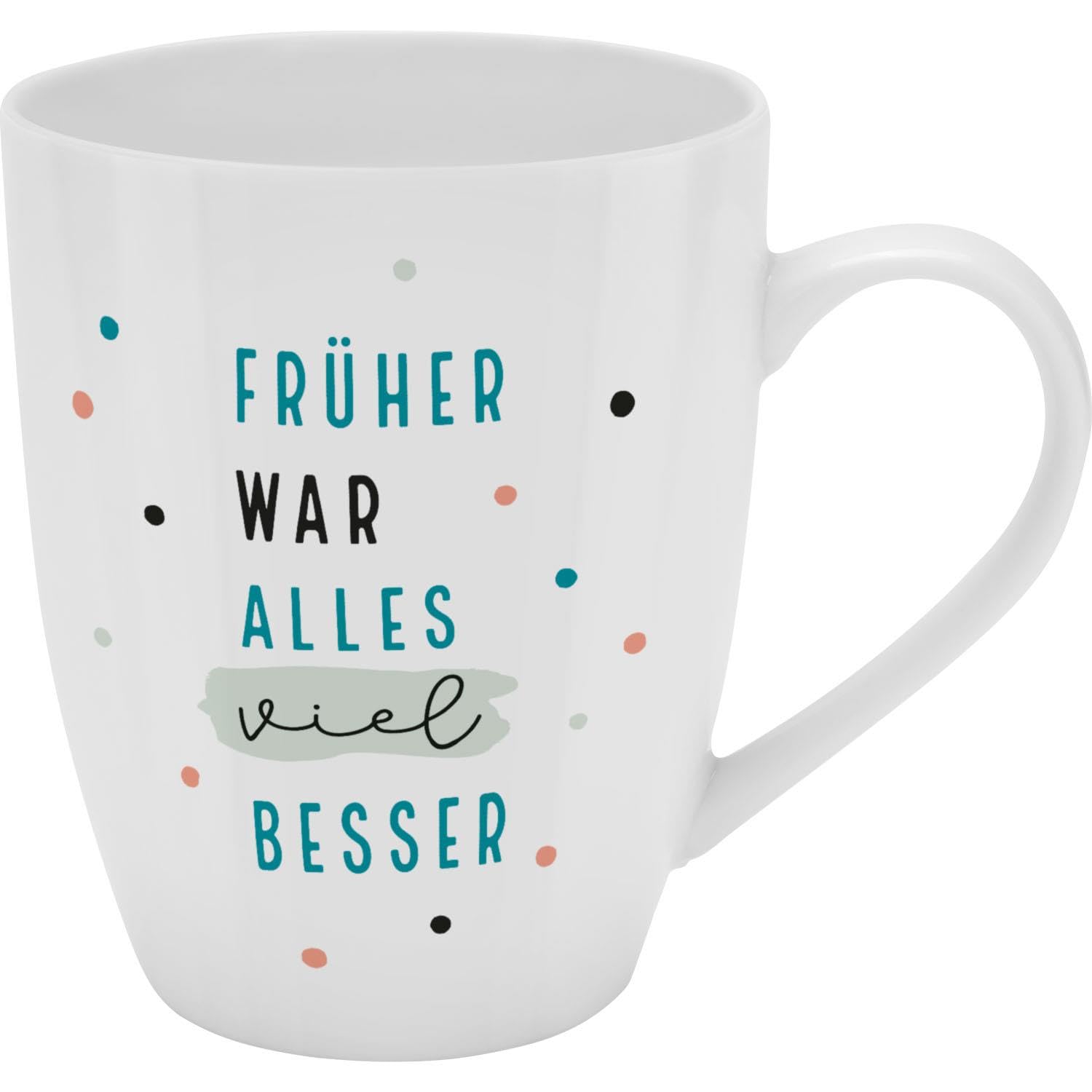 H:)PPY life Mug with Motif Print 'Früher war Alles viel Besser', with Sleeve