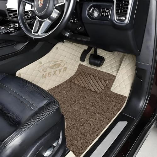 Image of NEXTA Premium Nappa Luxury Leather with Grass Mat Complete Set || 100% Waterproof and Washable||7D Cars Floor Mats for BMW 116D | Color : (Beige)