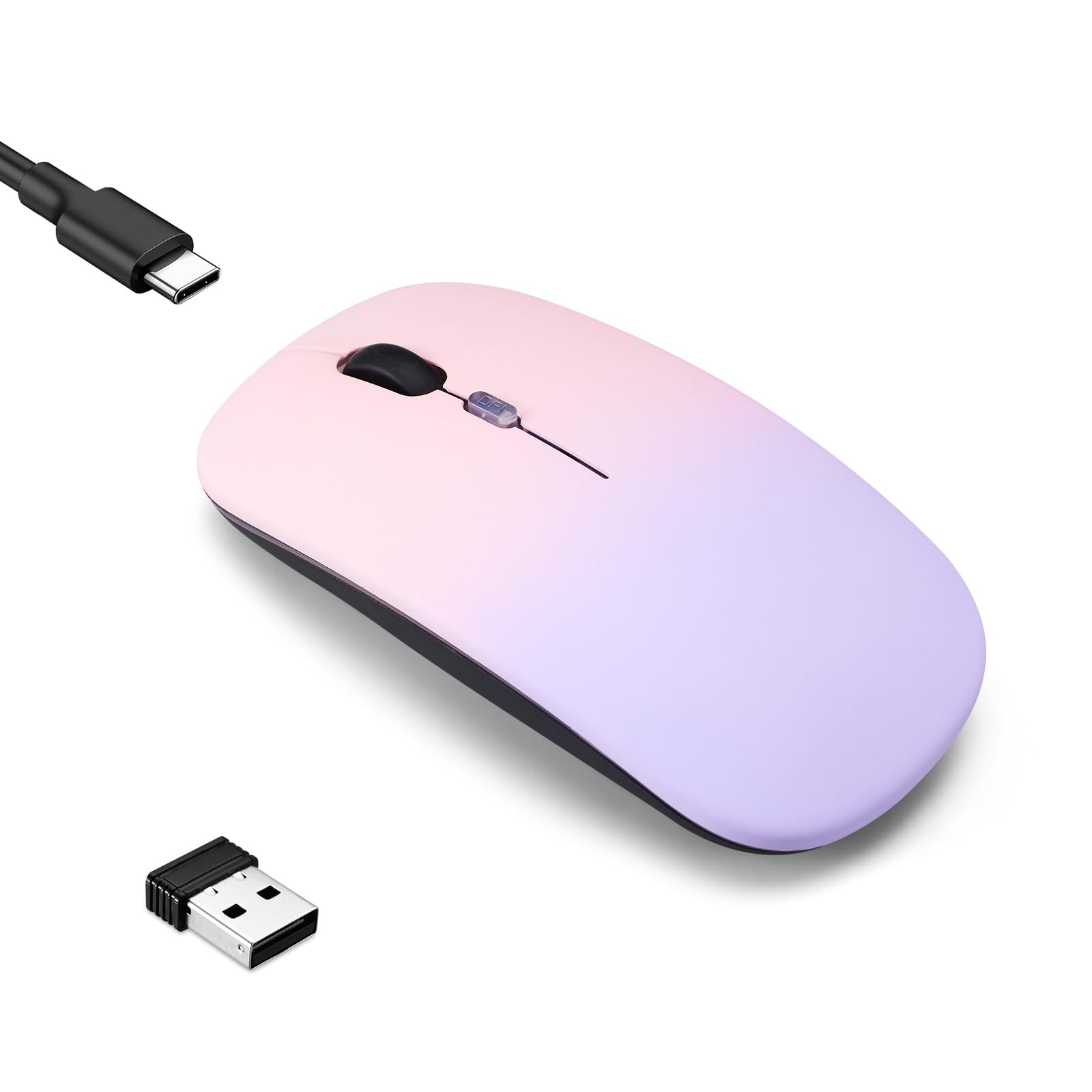 Wireless Bluetooth Mouse,LED Dual Mode Rechargeable Silent Slim Laptop Mouse,Portable(BT5.2+USB Receiver) Dual Mode Computer Mice,for Laptop,Desktop Computer,ipad Tablet,Phone,TV (Pinkish purple)-image-40