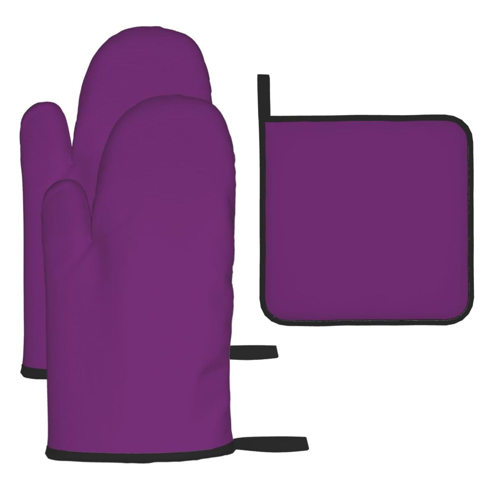 Purple Oven mittens and oven mitts three-piece set suitable for oven, grilling, baking, microwave and home cooking.