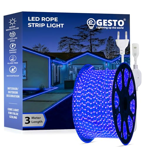 Image of Gesto 3 Meter Rope Led Strip Lights - Outdoor Lights Waterproof for Balcony Decoration,Home Decor & Interior Decoration | Decorative Lights for Diwali Decoration,Cove Light for Ceiling (Blue)