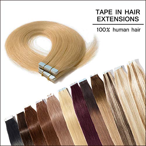 Remy Tape In Hair Extensions Human Hair Ash Blonde #24 40pcs 100g Long Highlight Straight Skin Weft Hair Invisible Double Sided Tape +20pcs Replacement Tapes (18inch)
