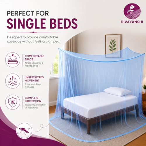 Image of Divayanshi Foldable Polycotton Mosquito Net (Machhardani) for Single Bed (Blue, 4 x 6.5 ft) | Strong & Breathable | Easy Setup, Lightweight, Portable & Ideal for Home & Travel