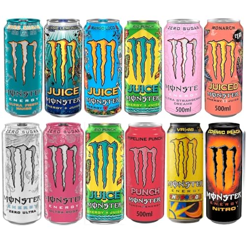 Image of Monster Energy Drink Variety Pack (500ml) Each Cans By Fervor, Zero Sugar and Juice Options, 12 Flavours Assortment (Imported-USA) - Fervor
