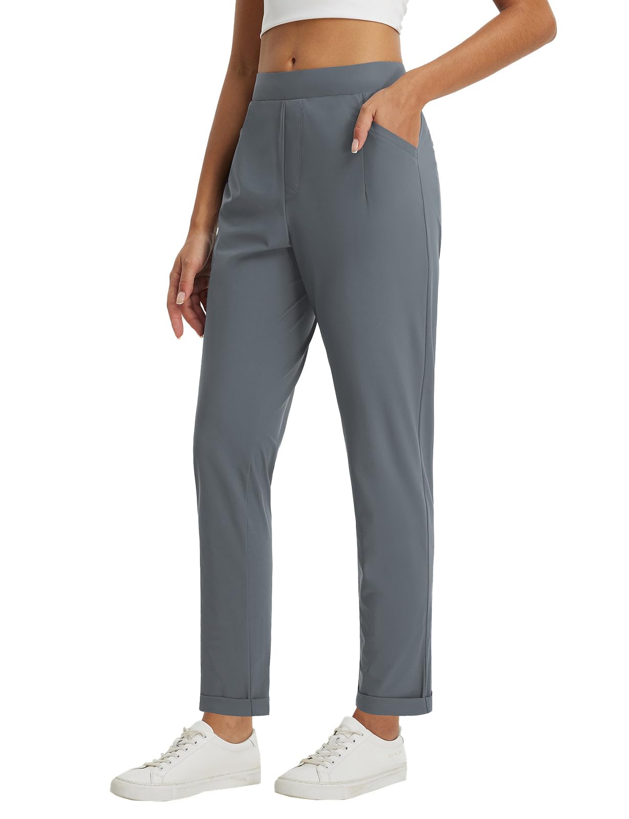 baleaf Womens Pants Petite Travel Stretchy Work with Zip Pockets Slacks